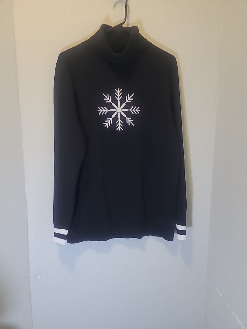 Tommy Hilfiger Black Turtleneck Sweater with White Snowflake